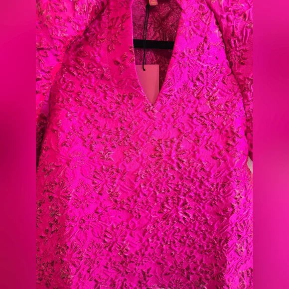 THML Pink Jacquard Allison Top Size XS NWOT Puff Sleeves - Picture 6 of 10